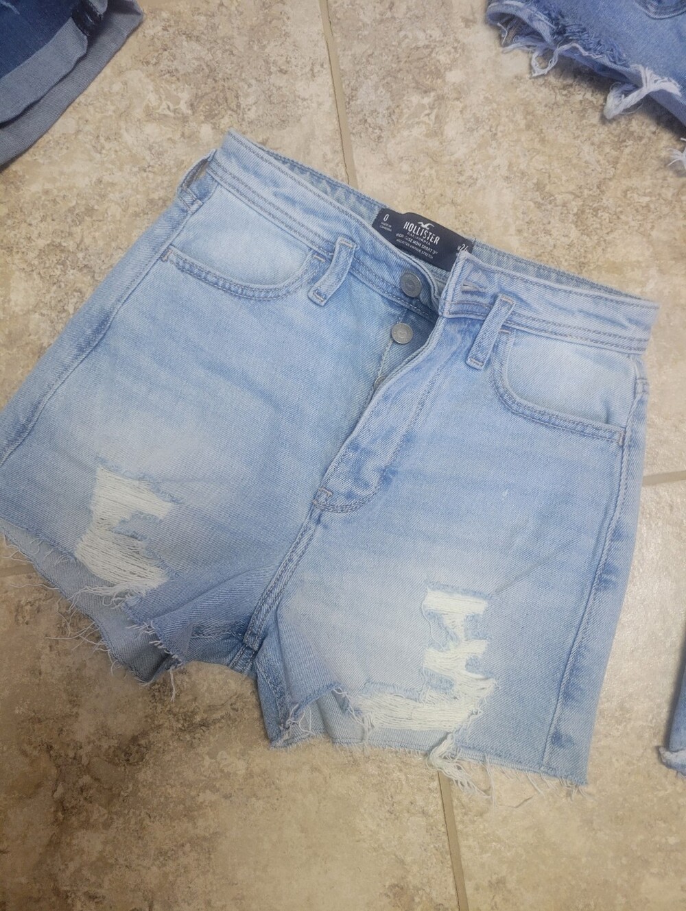 Hollister Light Wash Distressed High-Rise Jean Shorts